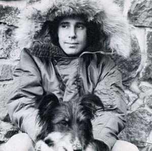 Paul Simon fur coat and dog 1972