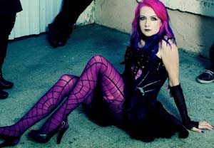 VK Lynne in purple pantyhose