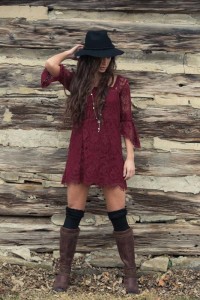 donica knight in boots and red dress